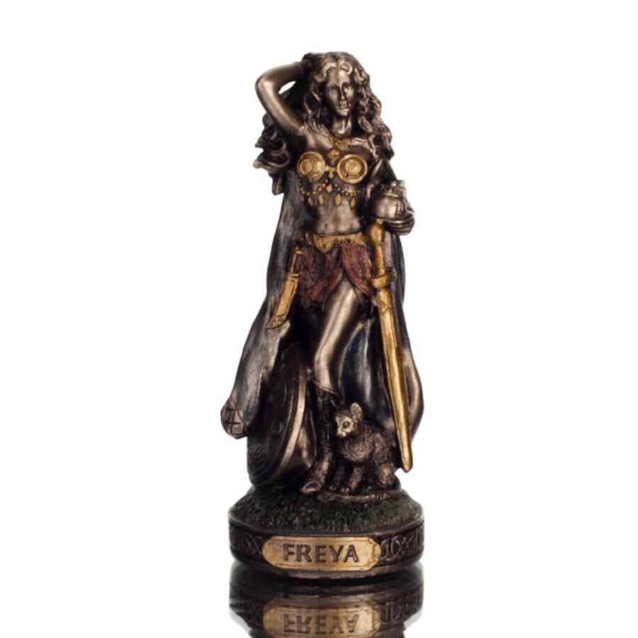 Freya: The goddess of fertility, intimacy, love, sex, female leader. 8.5cm  Veronese Bronze Electrolysis Full Body Statue – MedusaCrete